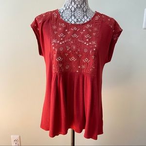 Anthropologie Embroidered Small Wine-Red Top